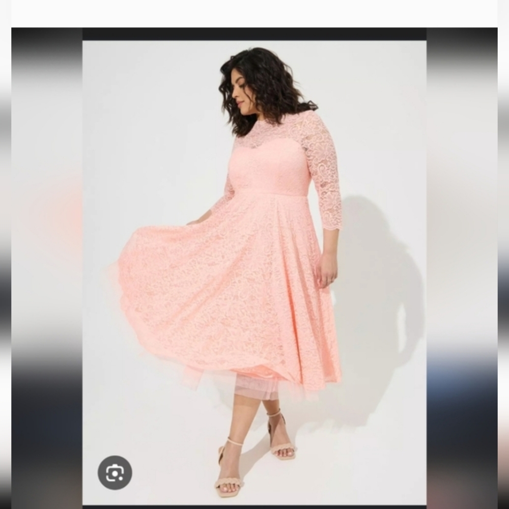 Torrid Pink Lace Long Sleeve Dress